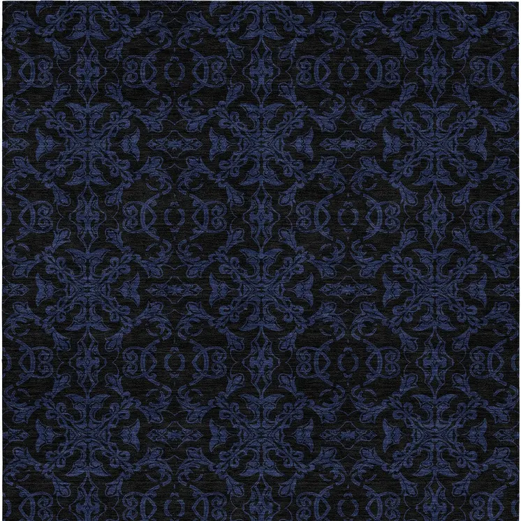5' X 8' Blue And Navy Blue Medallion Washable Indoor Outdoor Area Rug