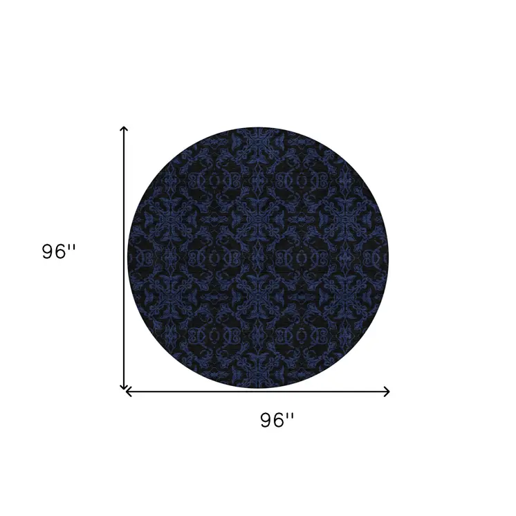 8' Blue And Navy Blue Round Medallion Washable Indoor Outdoor Area Rug