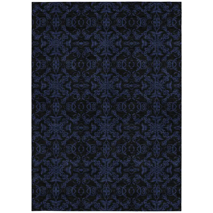 8' X 10' Blue And Navy Blue Medallion Washable Indoor Outdoor Area Rug