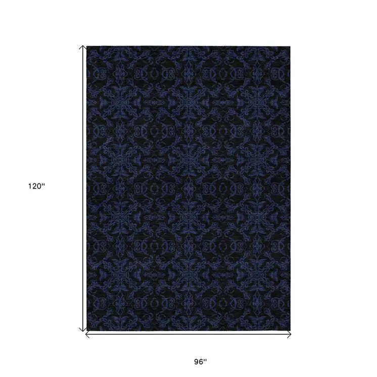 8' X 10' Blue And Navy Blue Medallion Washable Indoor Outdoor Area Rug