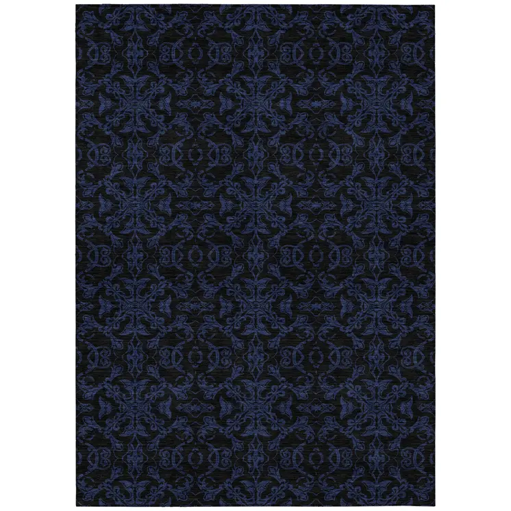 8' X 10' Blue And Navy Blue Medallion Washable Indoor Outdoor Area Rug