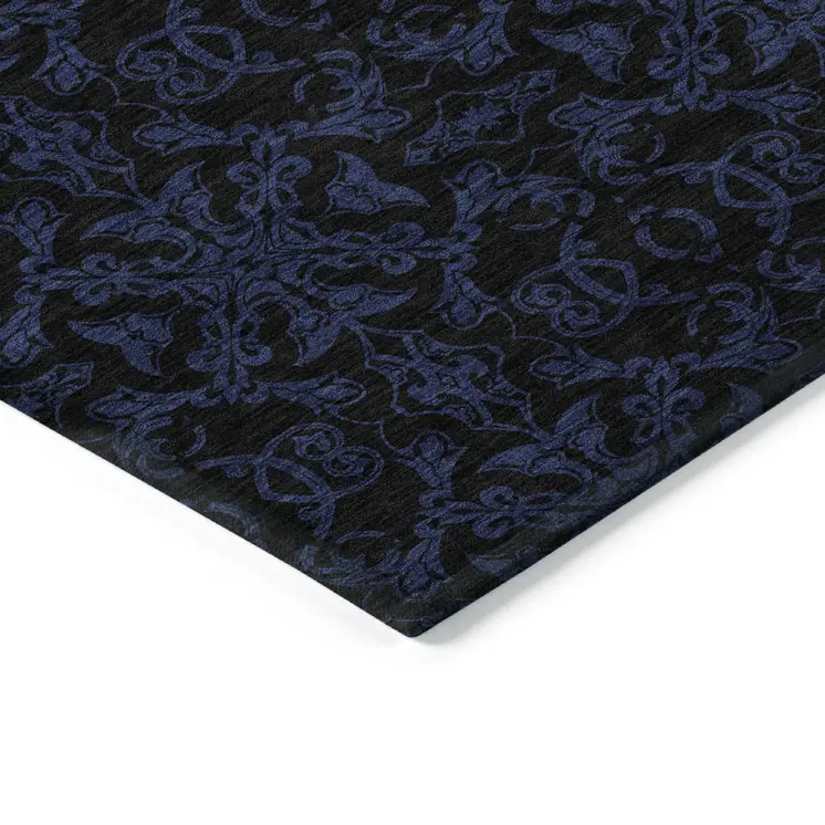 10' X 14' Blue And Navy Blue Medallion Washable Indoor Outdoor Area Rug