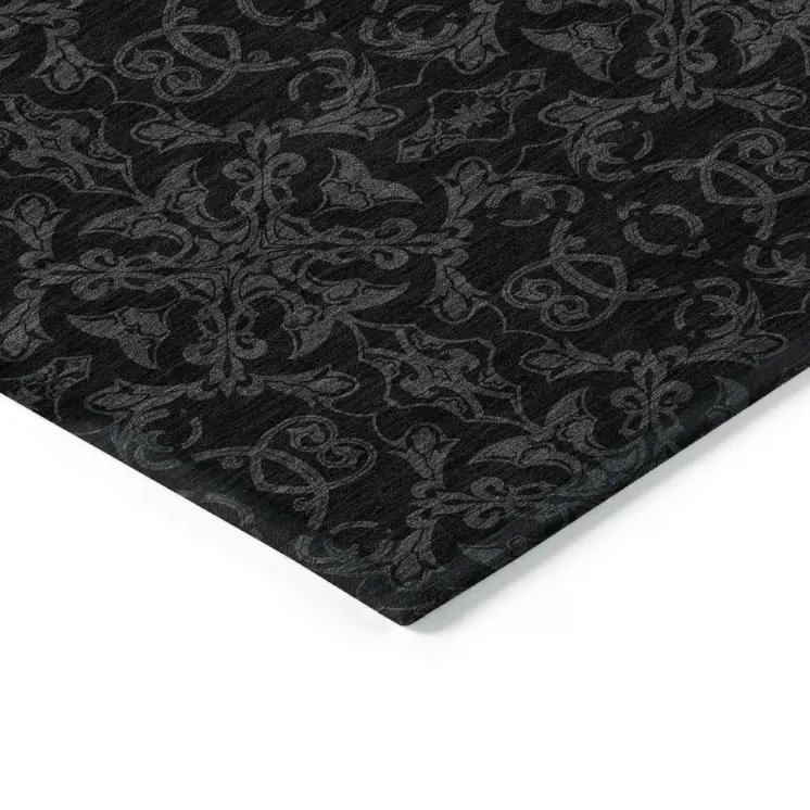 3' X 5' Gray And Charcoal Medallion Washable Indoor Outdoor Area Rug