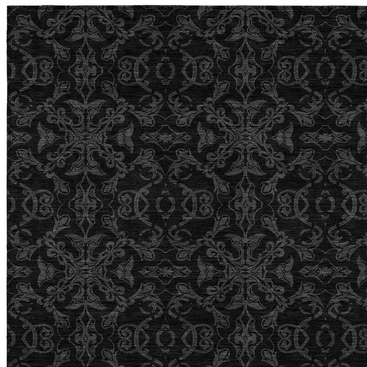 3' X 5' Gray And Charcoal Medallion Washable Indoor Outdoor Area Rug