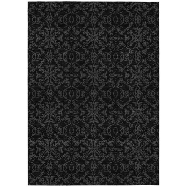 5' X 8' Gray And Charcoal Medallion Washable Indoor Outdoor Area Rug
