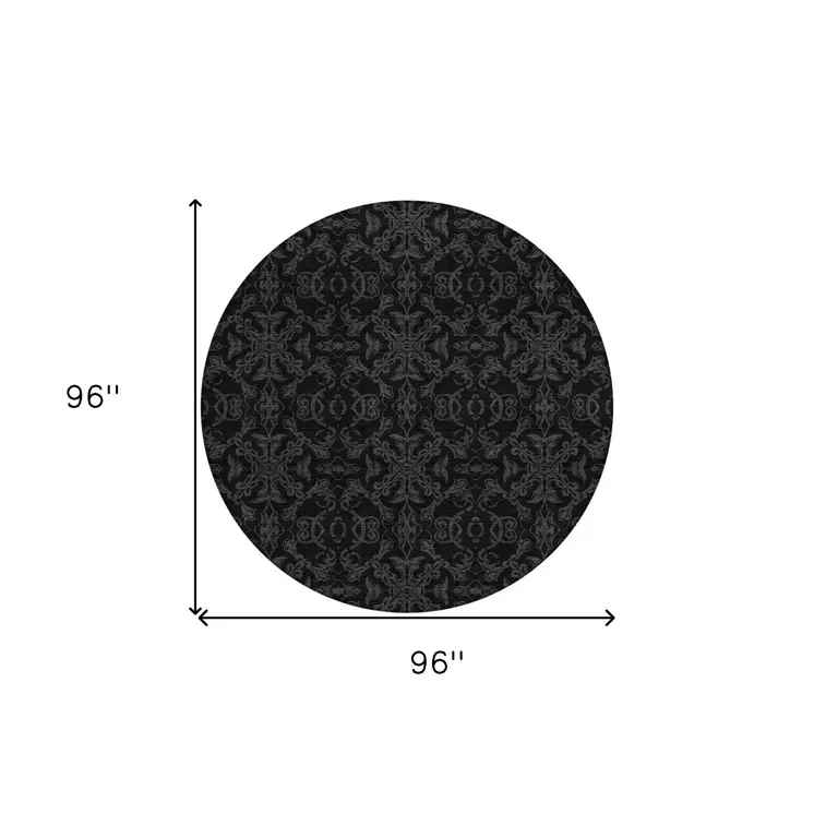 8' Gray And Charcoal Round Medallion Washable Indoor Outdoor Area Rug