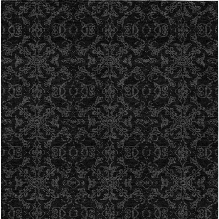 8' X 10' Gray And Charcoal Medallion Washable Indoor Outdoor Area Rug