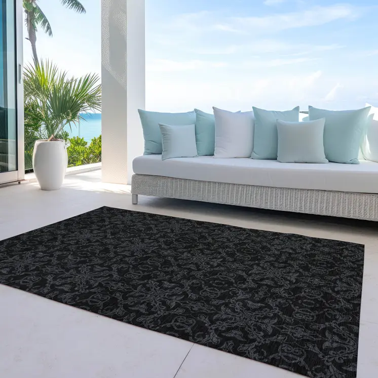 8' X 10' Gray And Charcoal Medallion Washable Indoor Outdoor Area Rug