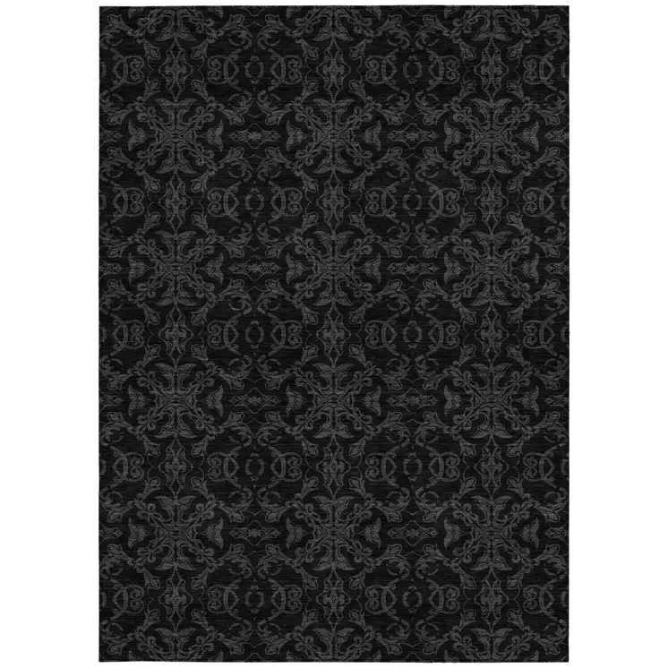 10' X 14' Gray And Charcoal Medallion Washable Indoor Outdoor Area Rug