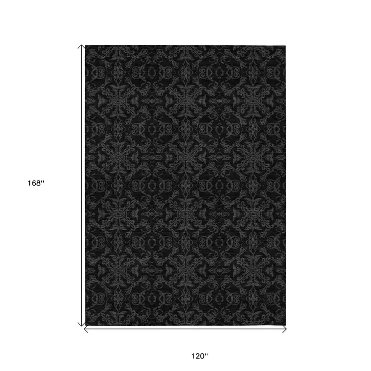 10' X 14' Gray And Charcoal Medallion Washable Indoor Outdoor Area Rug