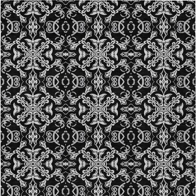 5' X 8' Ivory And Black Medallion Washable Indoor Outdoor Area Rug
