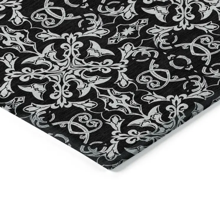 5' X 8' Ivory And Black Medallion Washable Indoor Outdoor Area Rug