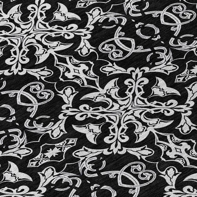 8' Ivory And Black Round Medallion Washable Indoor Outdoor Area Rug