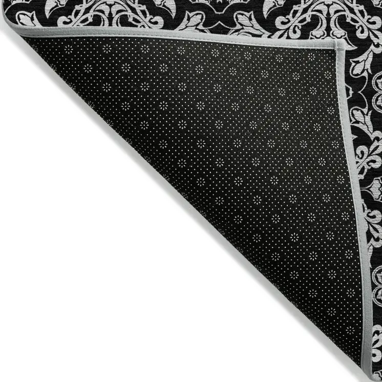 9' X 12' Ivory And Black Medallion Washable Indoor Outdoor Area Rug