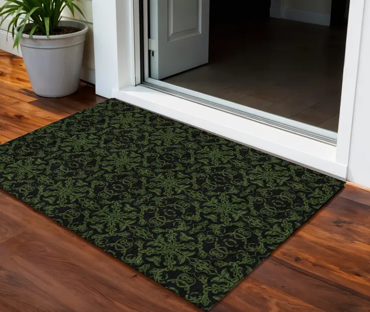 3' X 5' Olive Green And Green Medallion Washable Indoor Outdoor Area Rug