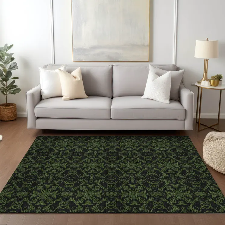 3' X 5' Olive Green And Green Medallion Washable Indoor Outdoor Area Rug