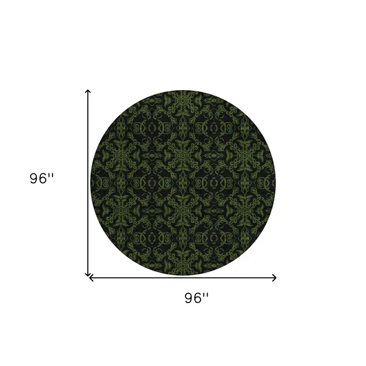 8' Olive Green And Green Round Medallion Washable Indoor Outdoor Area Rug