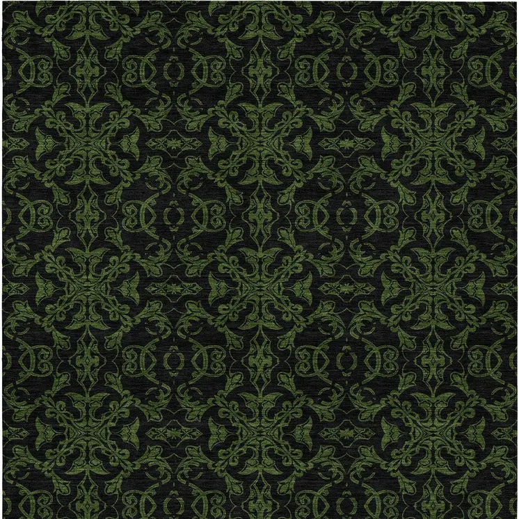 8' X 10' Olive Green And Green Medallion Washable Indoor Outdoor Area Rug