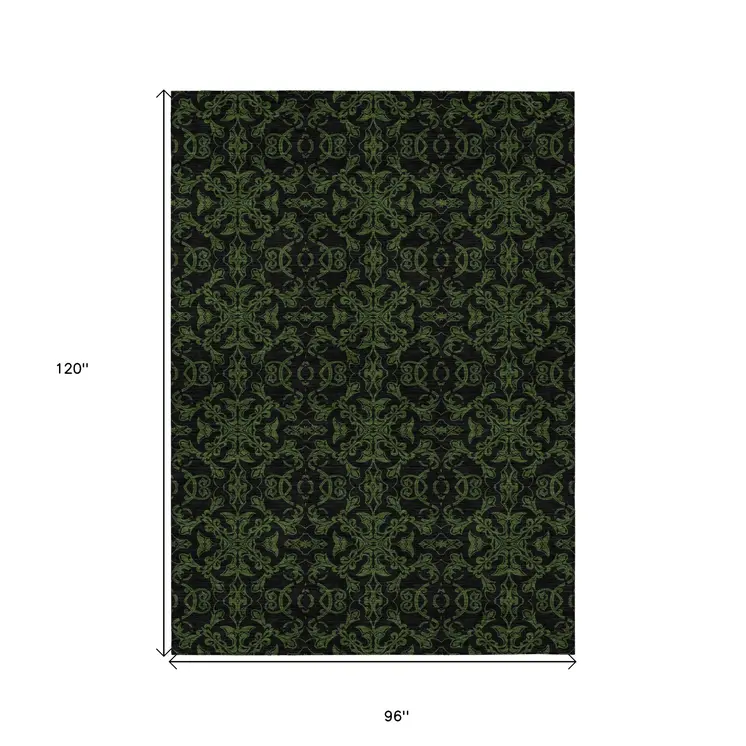 8' X 10' Olive Green And Green Medallion Washable Indoor Outdoor Area Rug