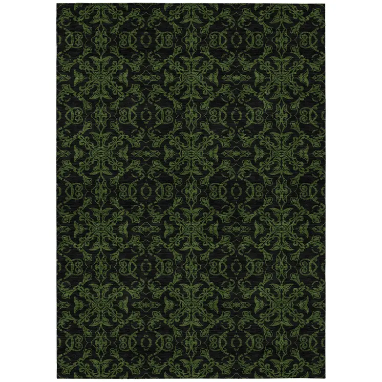 8' X 10' Olive Green And Green Medallion Washable Indoor Outdoor Area Rug