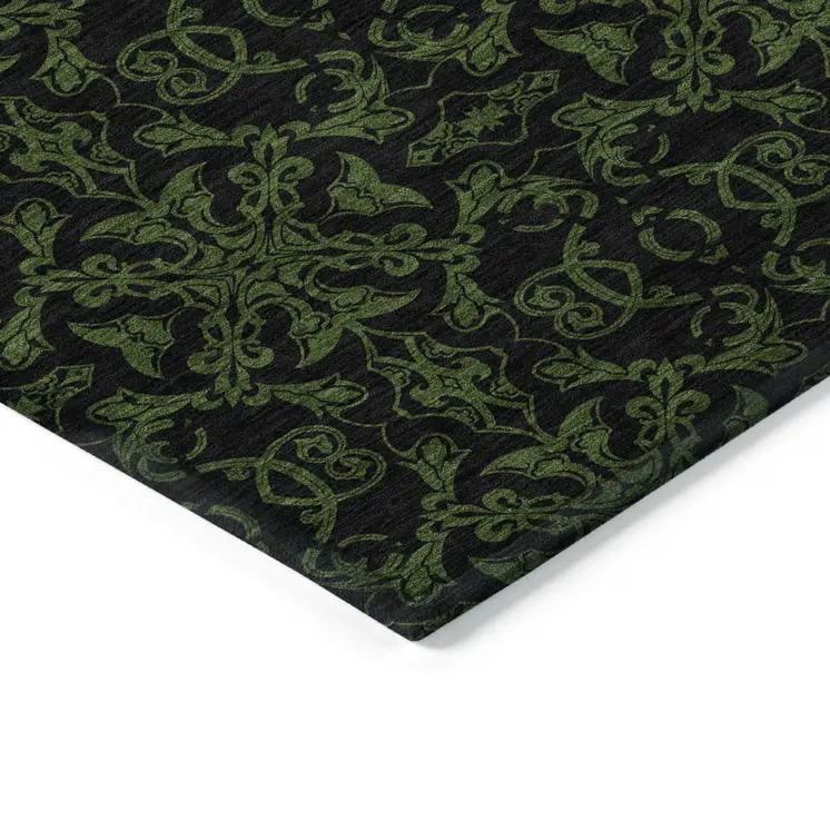 8' X 10' Olive Green And Green Medallion Washable Indoor Outdoor Area Rug