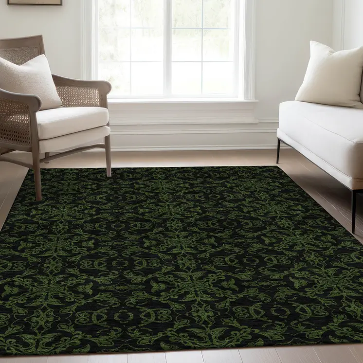 8' X 10' Olive Green And Green Medallion Washable Indoor Outdoor Area Rug