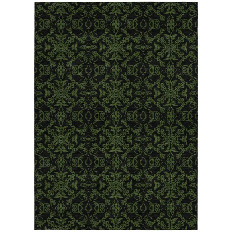 9' X 12' Olive Green And Green Medallion Washable Indoor Outdoor Area Rug