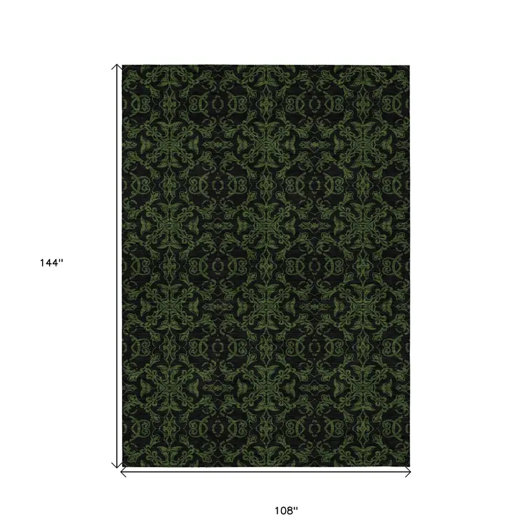 9' X 12' Olive Green And Green Medallion Washable Indoor Outdoor Area Rug