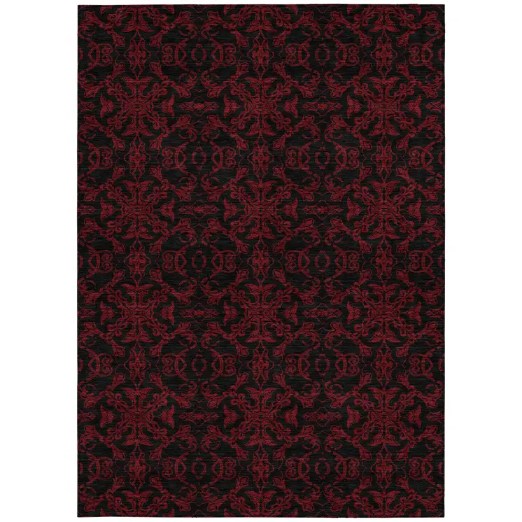 3' X 5' Red And Black Medallion Washable Indoor Outdoor Area Rug