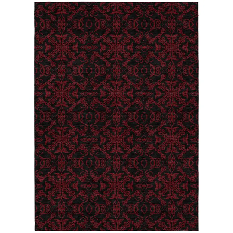3' X 5' Red And Black Medallion Washable Indoor Outdoor Area Rug