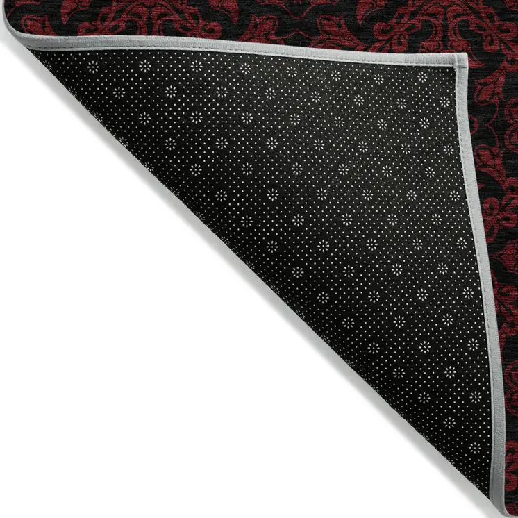 3' X 5' Red And Black Medallion Washable Indoor Outdoor Area Rug