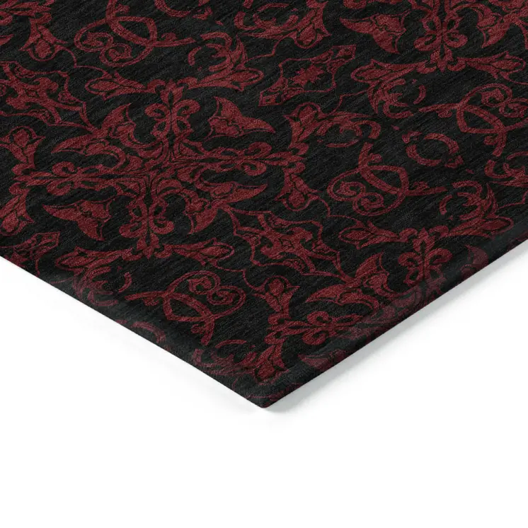 3' X 5' Red And Black Medallion Washable Indoor Outdoor Area Rug