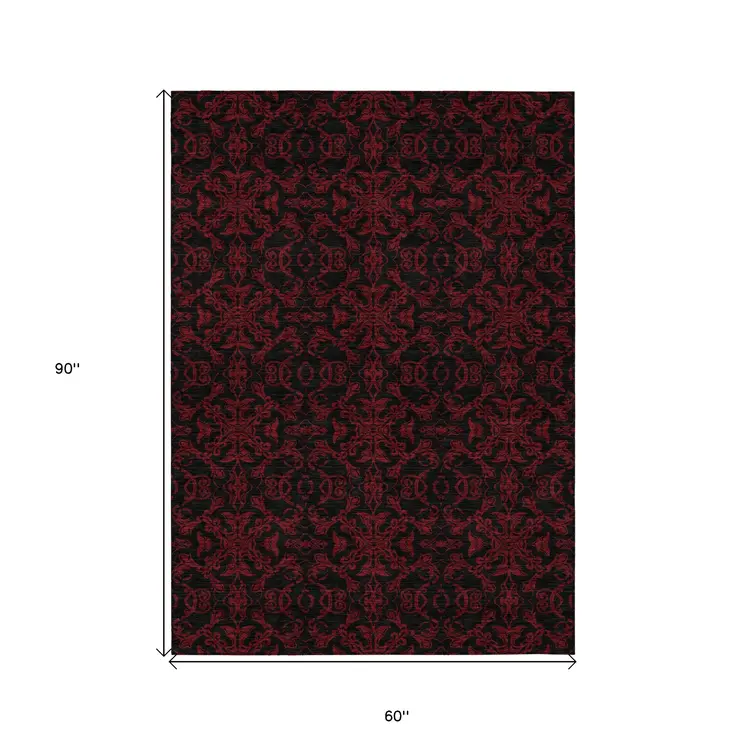 5' X 8' Red And Black Medallion Washable Indoor Outdoor Area Rug