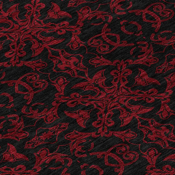 8' Red And Black Round Medallion Washable Indoor Outdoor Area Rug