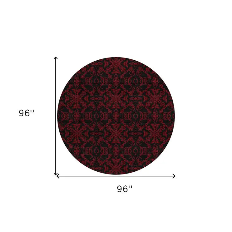 8' Red And Black Round Medallion Washable Indoor Outdoor Area Rug