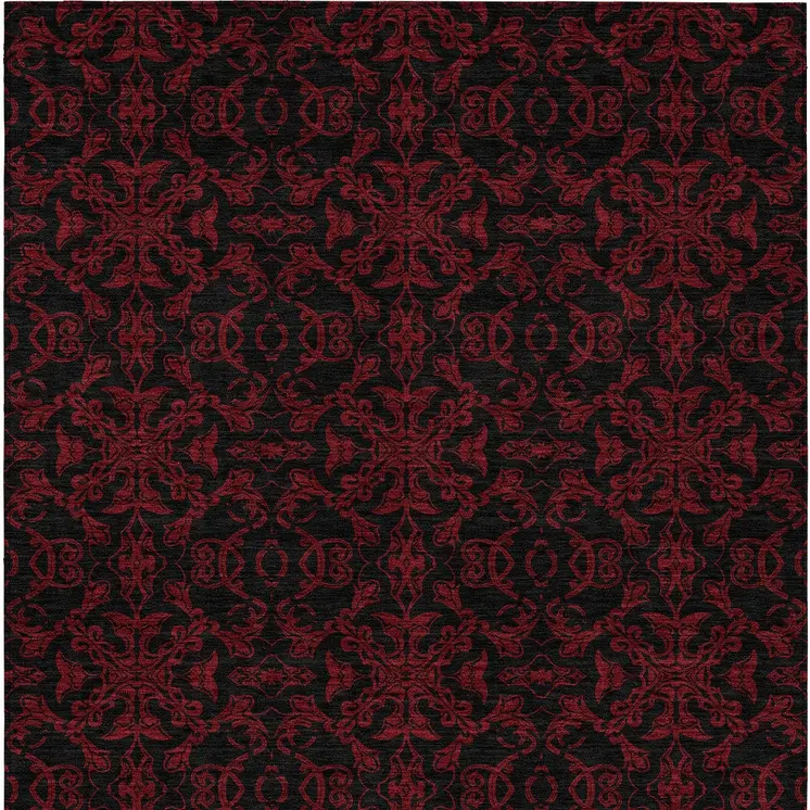 8' X 10' Red And Black Medallion Washable Indoor Outdoor Area Rug