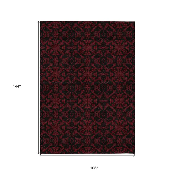 9' X 12' Red And Black Medallion Washable Indoor Outdoor Area Rug
