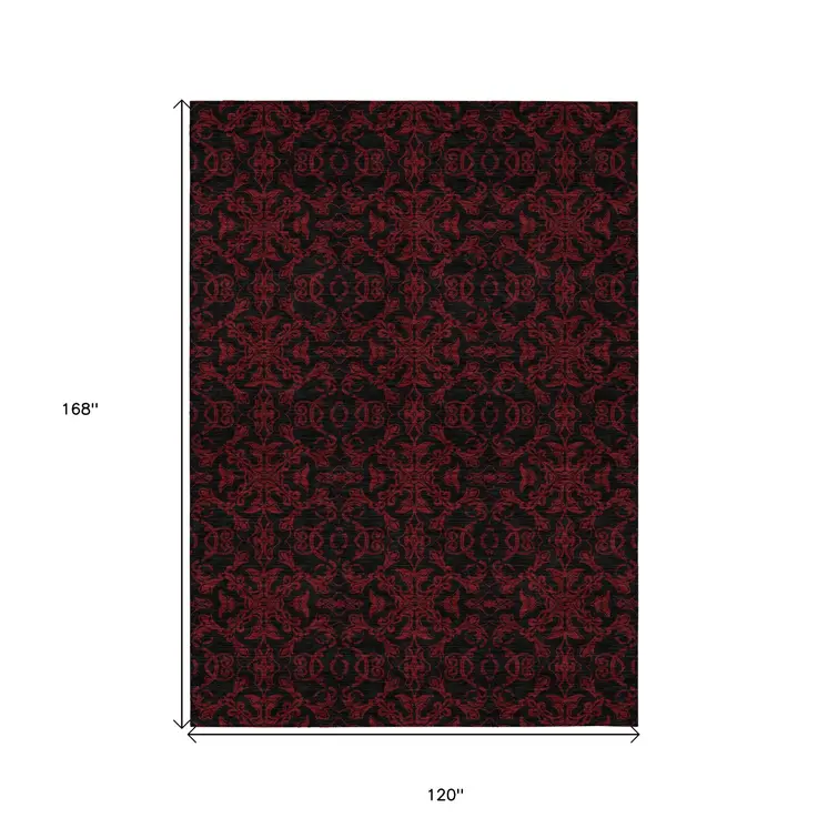 10' X 14' Red And Black Medallion Washable Indoor Outdoor Area Rug