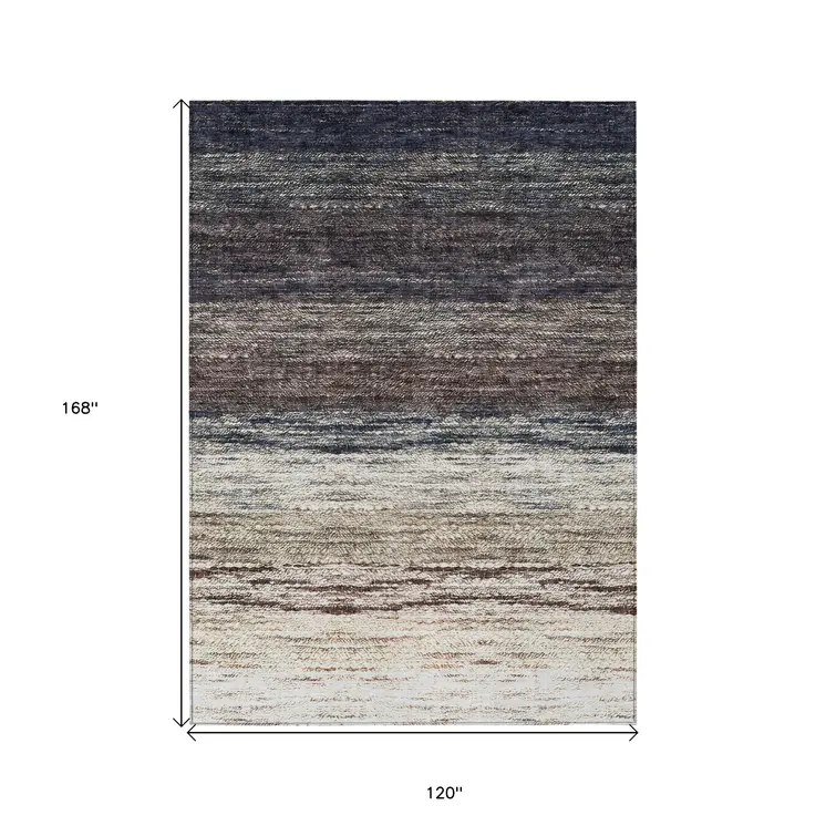 10' X 14' Beige Ivory And Brown Ombre Washable Indoor Outdoor Area Rug