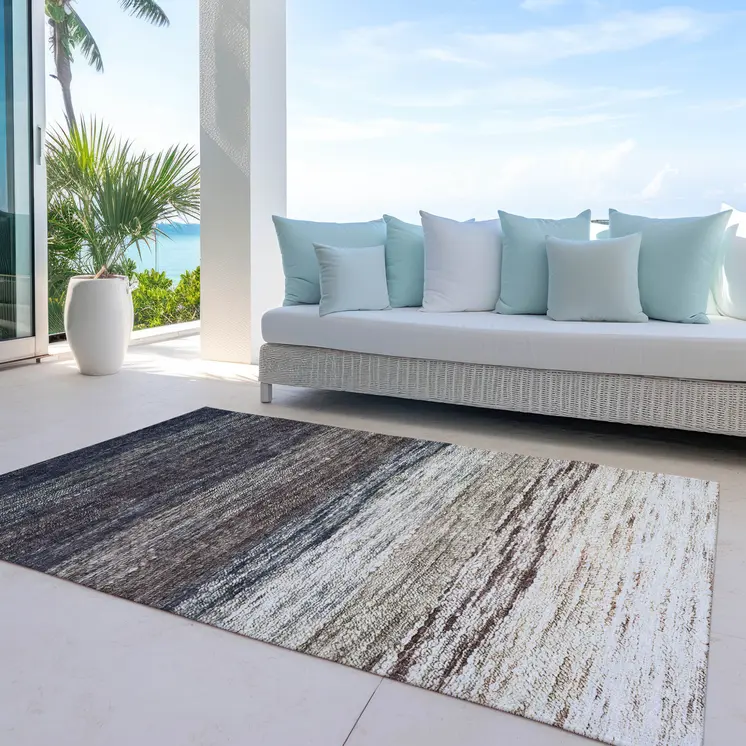 10' X 14' Beige Ivory And Brown Ombre Washable Indoor Outdoor Area Rug