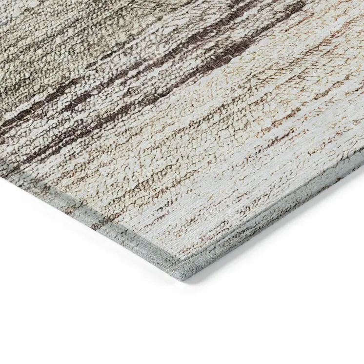 10' X 14' Beige Ivory And Brown Ombre Washable Indoor Outdoor Area Rug