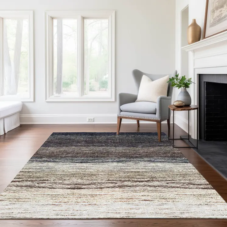 10' X 14' Beige Ivory And Brown Ombre Washable Indoor Outdoor Area Rug