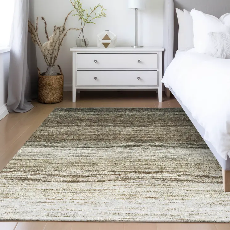 3' X 5' Brown Beige And Tan Ombre Washable Indoor Outdoor Area Rug