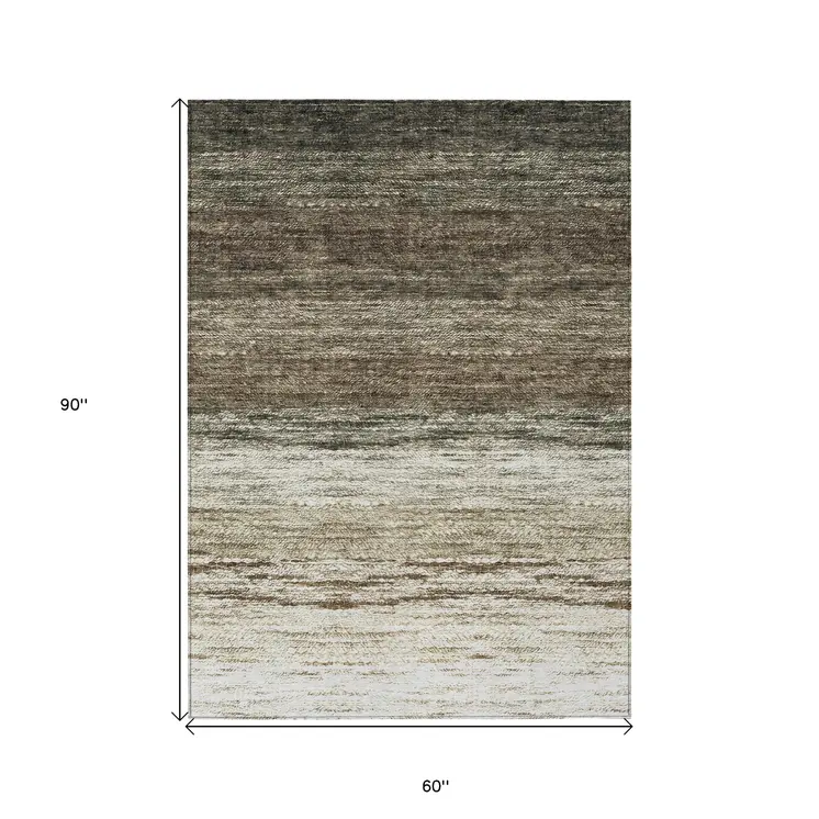 5' X 8' Brown Beige And Tan Ombre Washable Indoor Outdoor Area Rug
