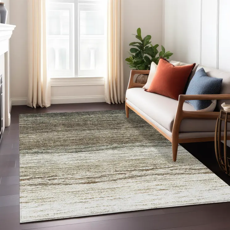 5' X 8' Brown Beige And Tan Ombre Washable Indoor Outdoor Area Rug
