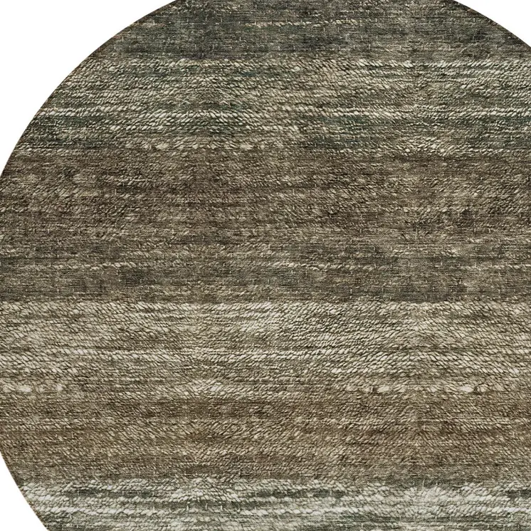 8' Brown Beige And Tan Round Ombre Washable Indoor Outdoor Area Rug