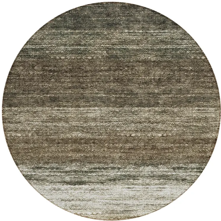 8' Brown Beige And Tan Round Ombre Washable Indoor Outdoor Area Rug