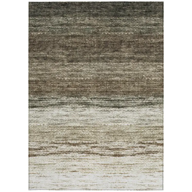10' X 14' Brown Beige And Tan Ombre Washable Indoor Outdoor Area Rug