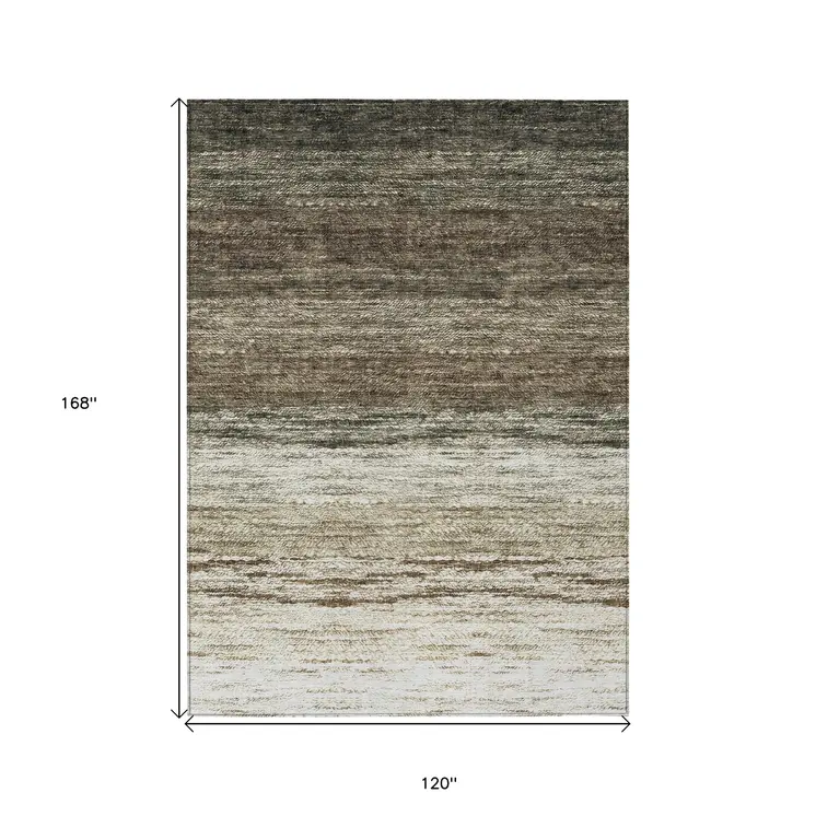 10' X 14' Brown Beige And Tan Ombre Washable Indoor Outdoor Area Rug
