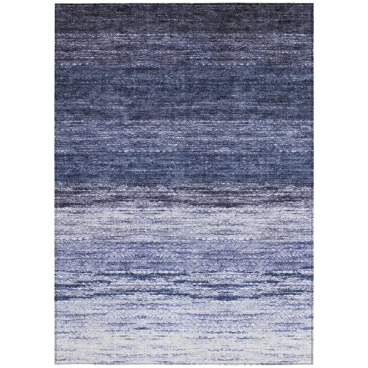 10' X 14' Navy Blue And Ivory Ombre Washable Indoor Outdoor Area Rug